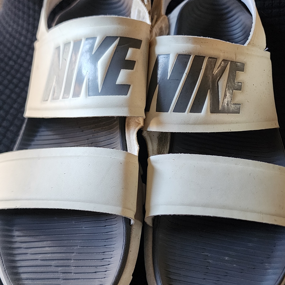 Nike White and Gray Slide Sandals